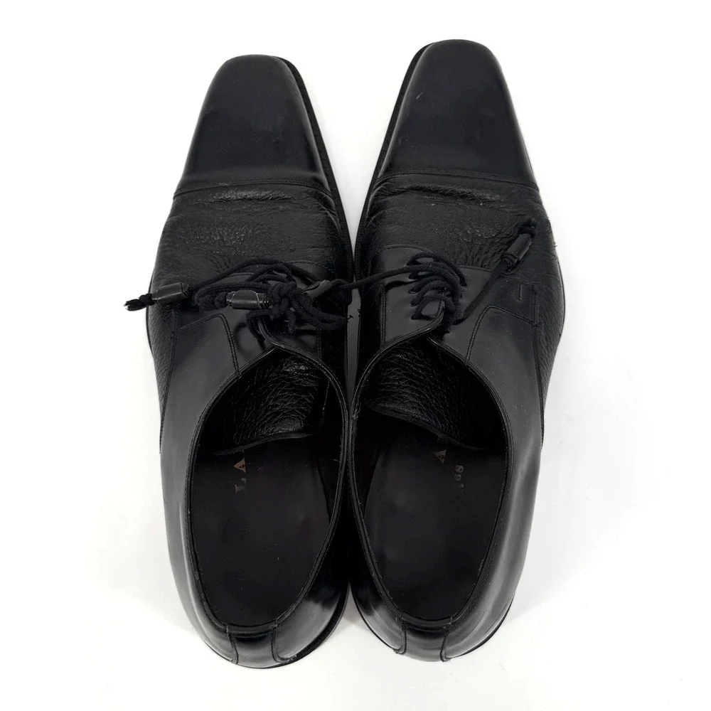 Mezlan‎ Mens Black Leather Cap Toe Textured Oxford Dress Shoes 9.5 M Spain